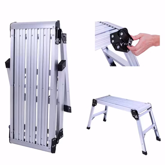 Aluminum Work Platform Drywall Step up Folding Work Bench|Portable Stool Ladder with Non-Slip Mat and Side Handle
